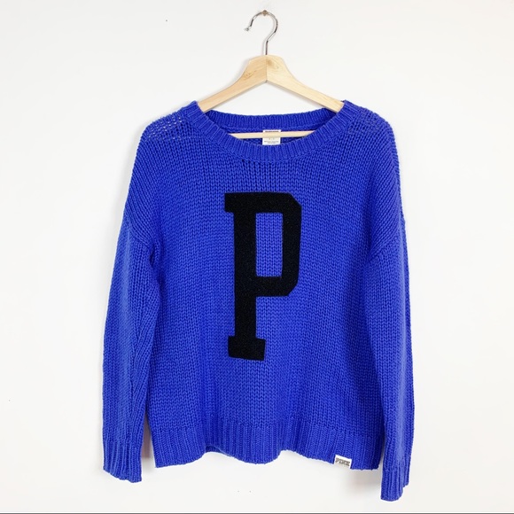 PINK Victoria's Secret Sweaters - VS PINK Varsity Blue Pullover Letterman Sweater S